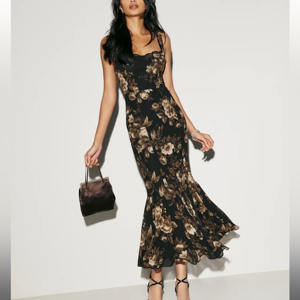 Reformation Black and Brown Floral Maxi Dress